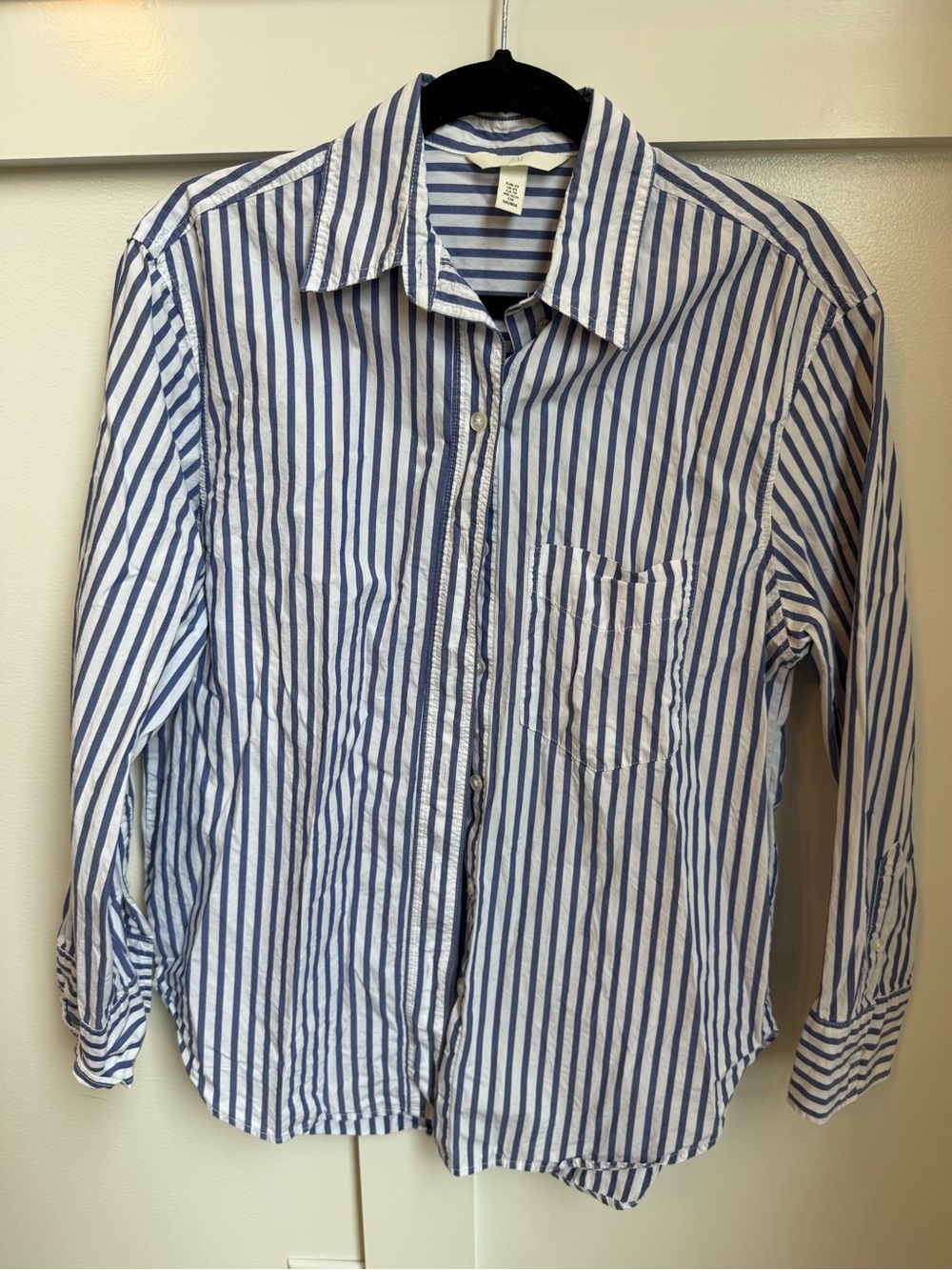 H&M Women’s Blue White Vertical Stripe Button-Down Shirt XS poplin cotton preppy